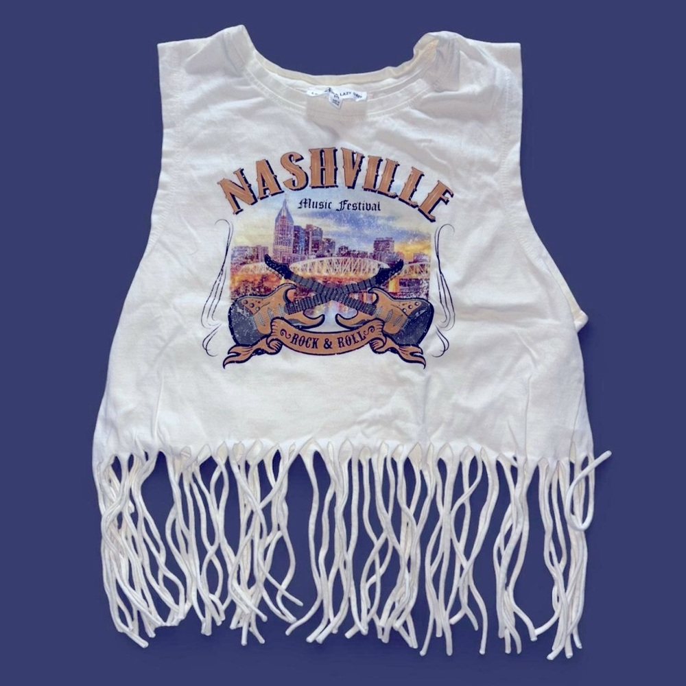 Nashville Music Festival Kids Fringe Top - White